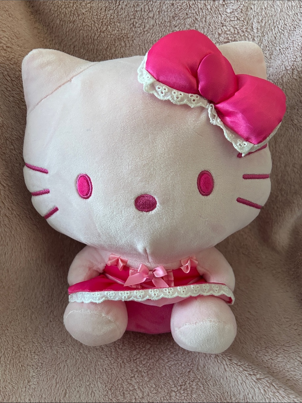 Sanrio Pink and Hot Pink Cat Plush with Bow